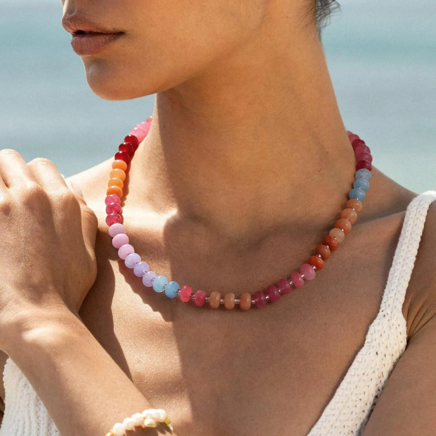KELORIS PATH Beaded Gemstone Necklaces for Women, Boho Colorful Bead Choker Necklace, Natural Stone Handmade Summer Jewelry for Beach