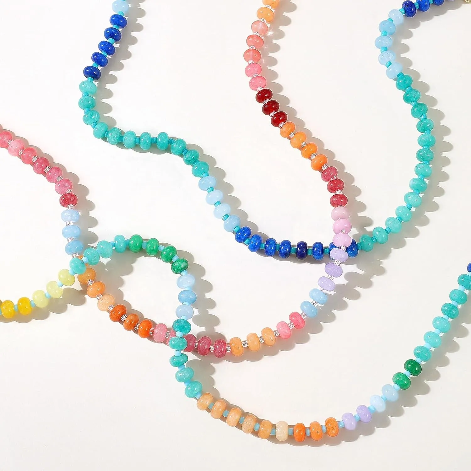 KELORIS PATH Beaded Gemstone Necklaces for Women, Boho Colorful Bead Choker Necklace, Natural Stone Handmade Summer Jewelry for Beach