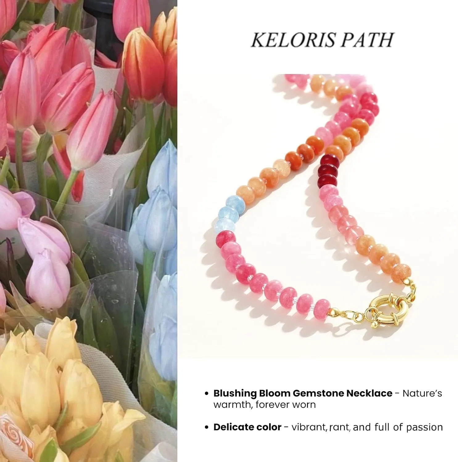 KELORIS PATH Beaded Gemstone Necklaces for Women, Boho Colorful Bead Choker Necklace, Natural Stone Handmade Summer Jewelry for Beach