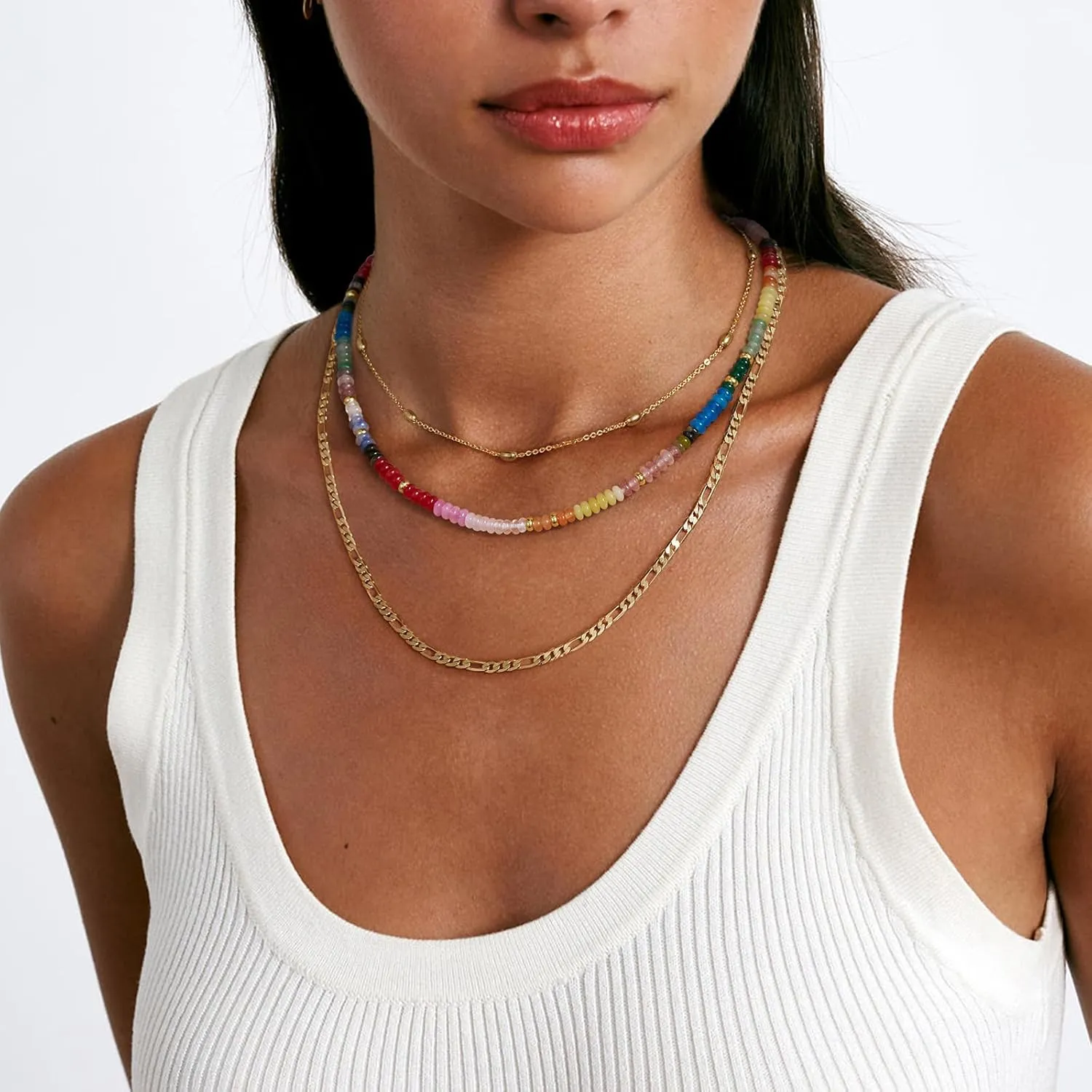 KELORIS PATH Beaded Necklace for Women, Colorful Gemstone Boho Bead Choker for Beach, Trendy Summer Natural Stone Jewelry Gifts