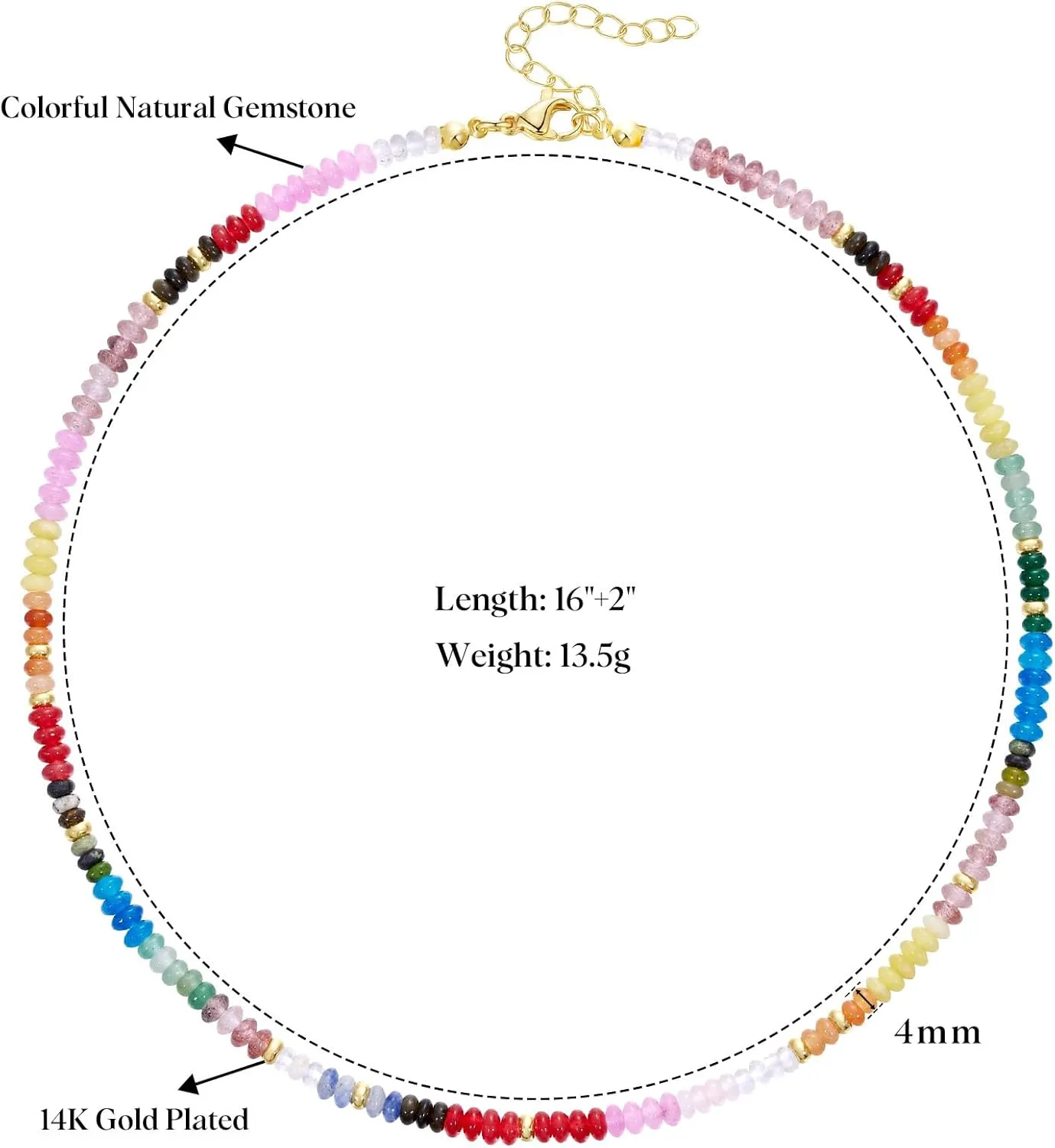 KELORIS PATH Beaded Necklace for Women, Colorful Gemstone Boho Bead Choker for Beach, Trendy Summer Natural Stone Jewelry Gifts