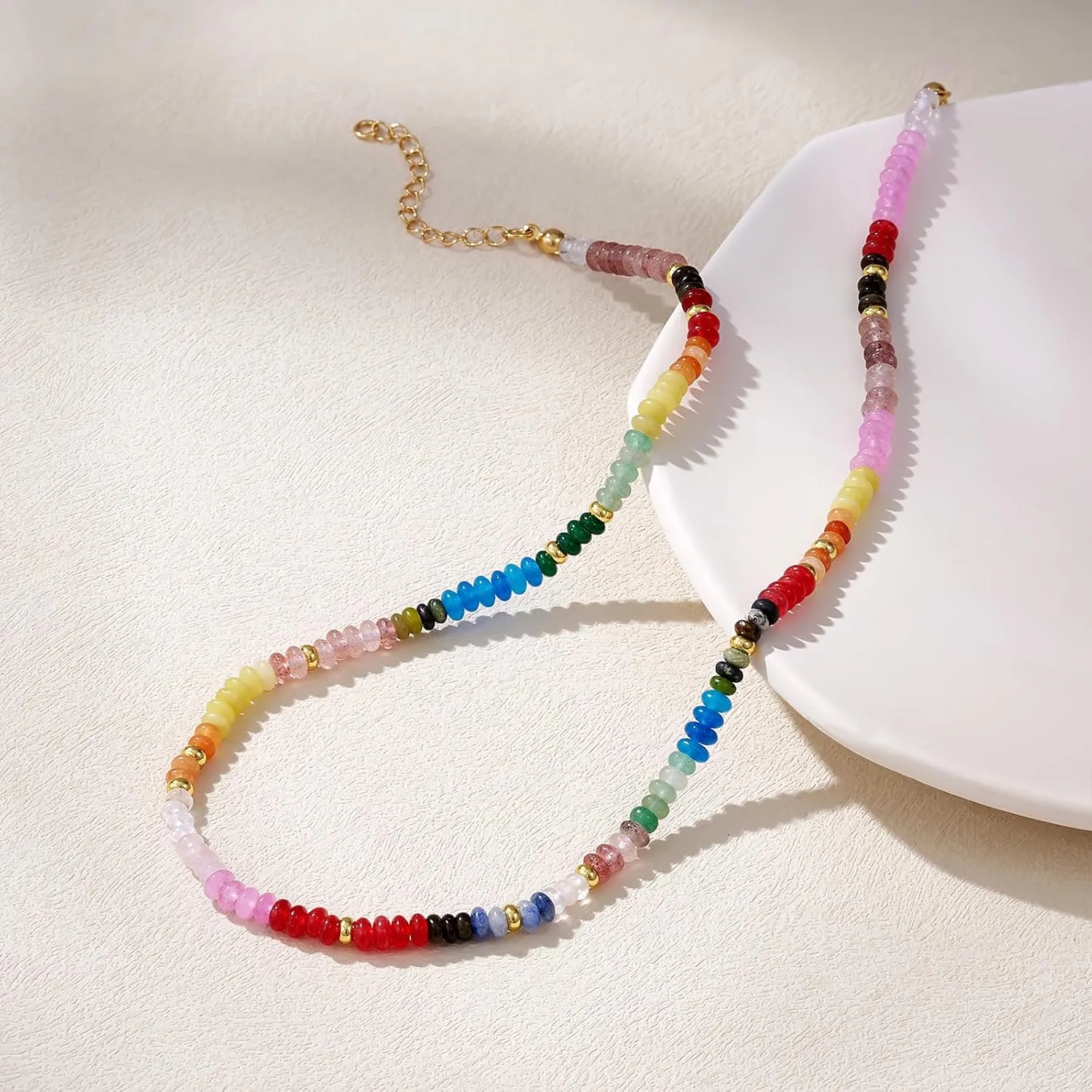 KELORIS PATH Beaded Necklace for Women, Colorful Gemstone Boho Bead Choker for Beach, Trendy Summer Natural Stone Jewelry Gifts