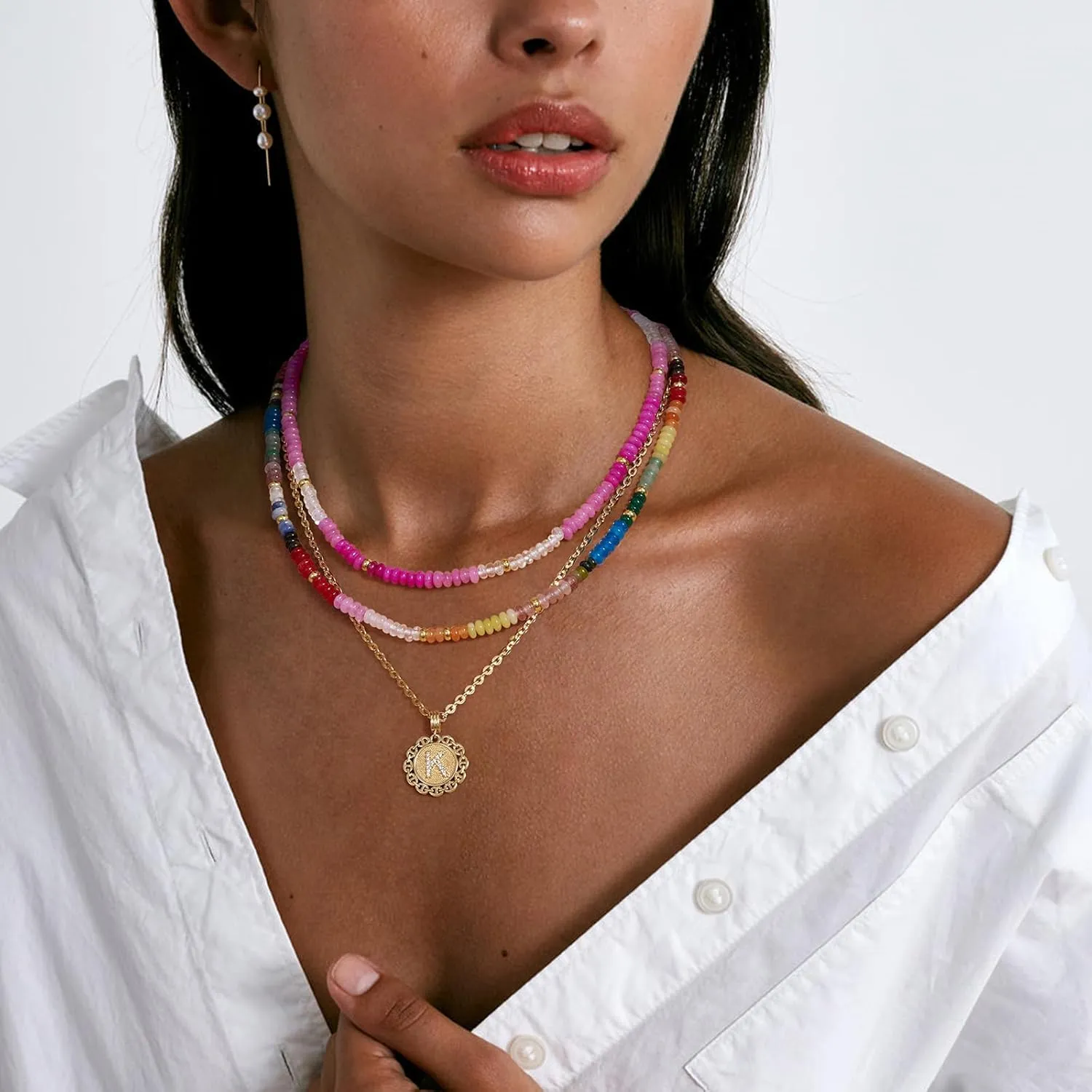 KELORIS PATH Beaded Necklace for Women, Colorful Gemstone Boho Bead Choker for Beach, Trendy Summer Natural Stone Jewelry Gifts