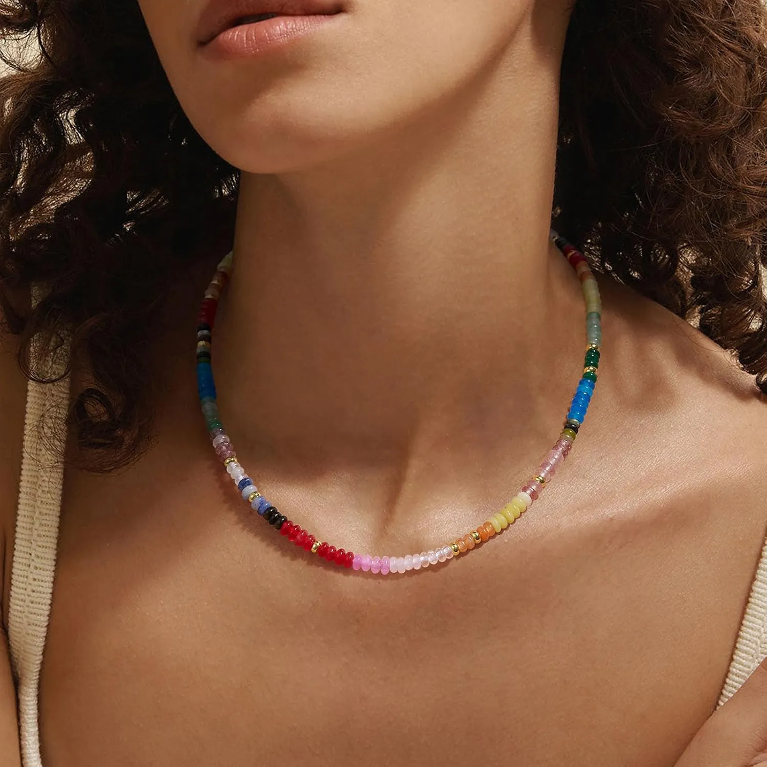 KELORIS PATH Beaded Necklace for Women, Colorful Gemstone Boho Bead Choker for Beach, Trendy Summer Natural Stone Jewelry Gifts