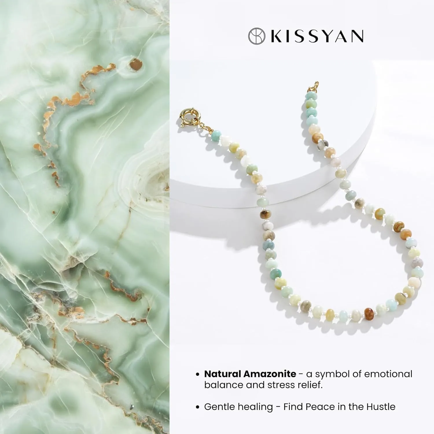 KissYan Beaded Gemstone Necklace for Women, Colorful Boho Bead Choker Natural Stone Surfer Beach Necklaces 14K Gold Plated Summer Handmade Jewelry
