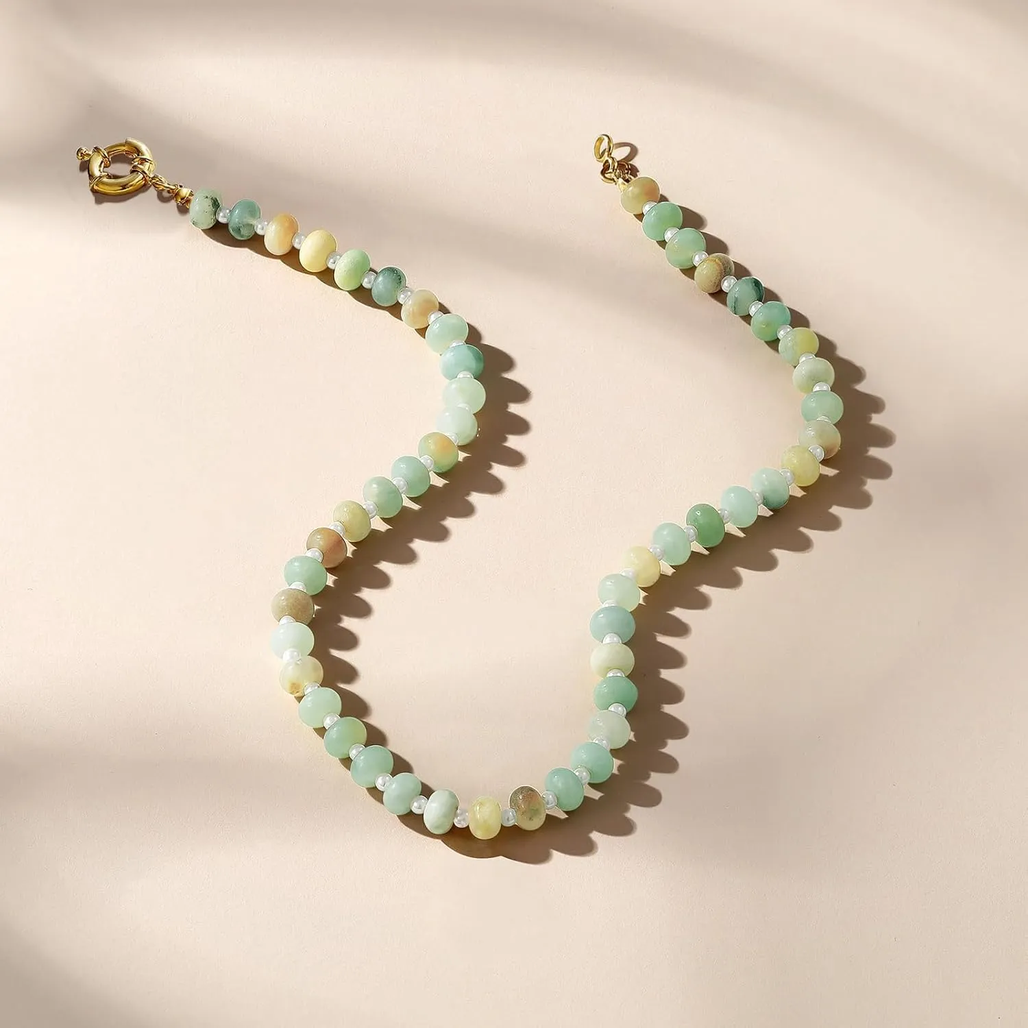 KissYan Beaded Gemstone Necklace for Women, Colorful Boho Bead Choker Natural Stone Surfer Beach Necklaces 14K Gold Plated Summer Handmade Jewelry
