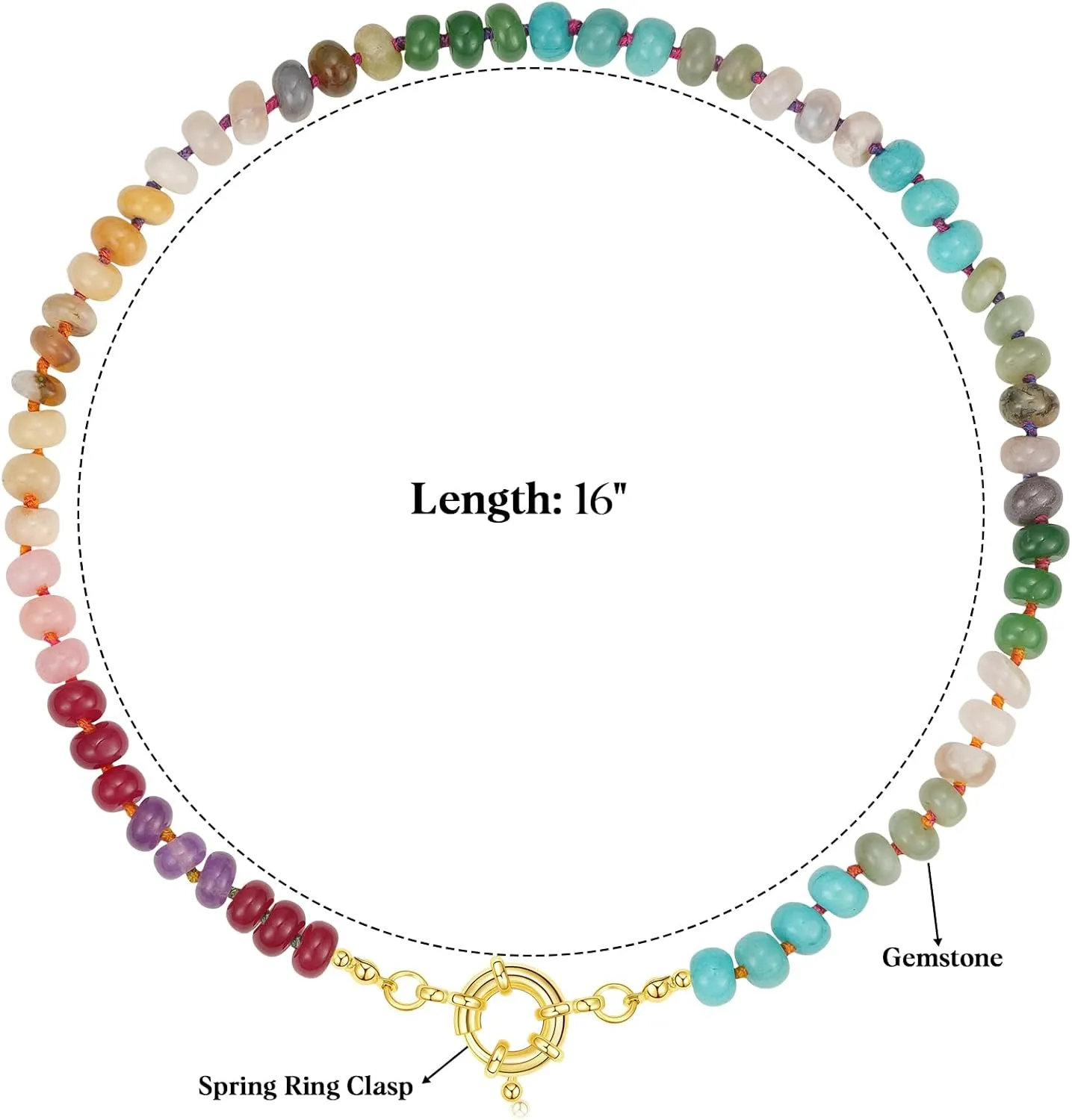 KissYan Beaded Gemstone Necklace for Women, Colorful Boho Bead Choker Natural Stone Surfer Beach Necklaces 14K Gold Plated Summer Handmade Jewelry