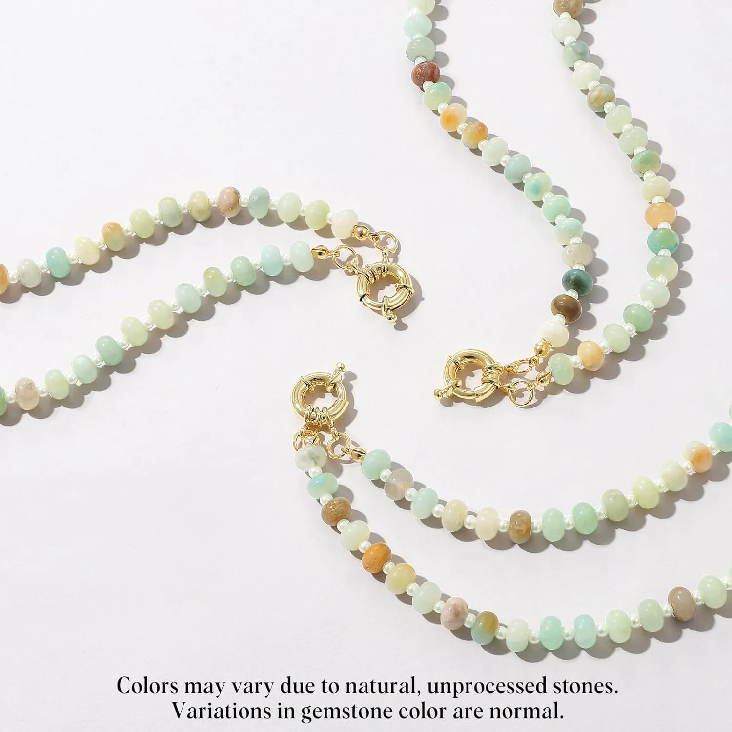 KissYan Beaded Gemstone Necklace for Women, Colorful Boho Bead Choker Natural Stone Surfer Beach Necklaces 14K Gold Plated Summer Handmade Jewelry