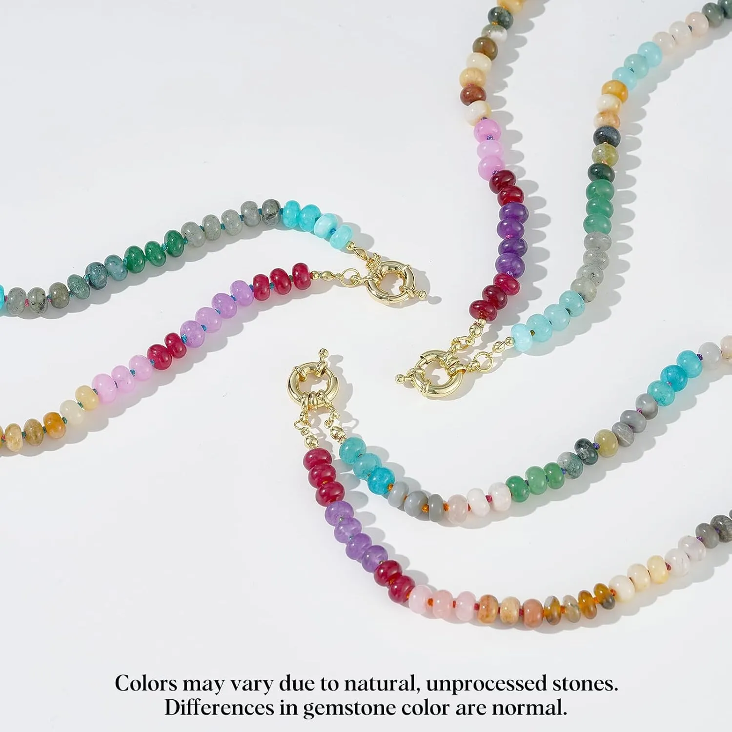 KissYan Beaded Gemstone Necklace for Women, Colorful Boho Bead Choker Natural Stone Surfer Beach Necklaces 14K Gold Plated Summer Handmade Jewelry