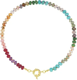 KissYan Beaded Gemstone Necklace for Women, Colorful Boho Bead Choker Natural Stone Surfer Beach Necklaces 14K Gold Plated Summer Handmade Jewelry