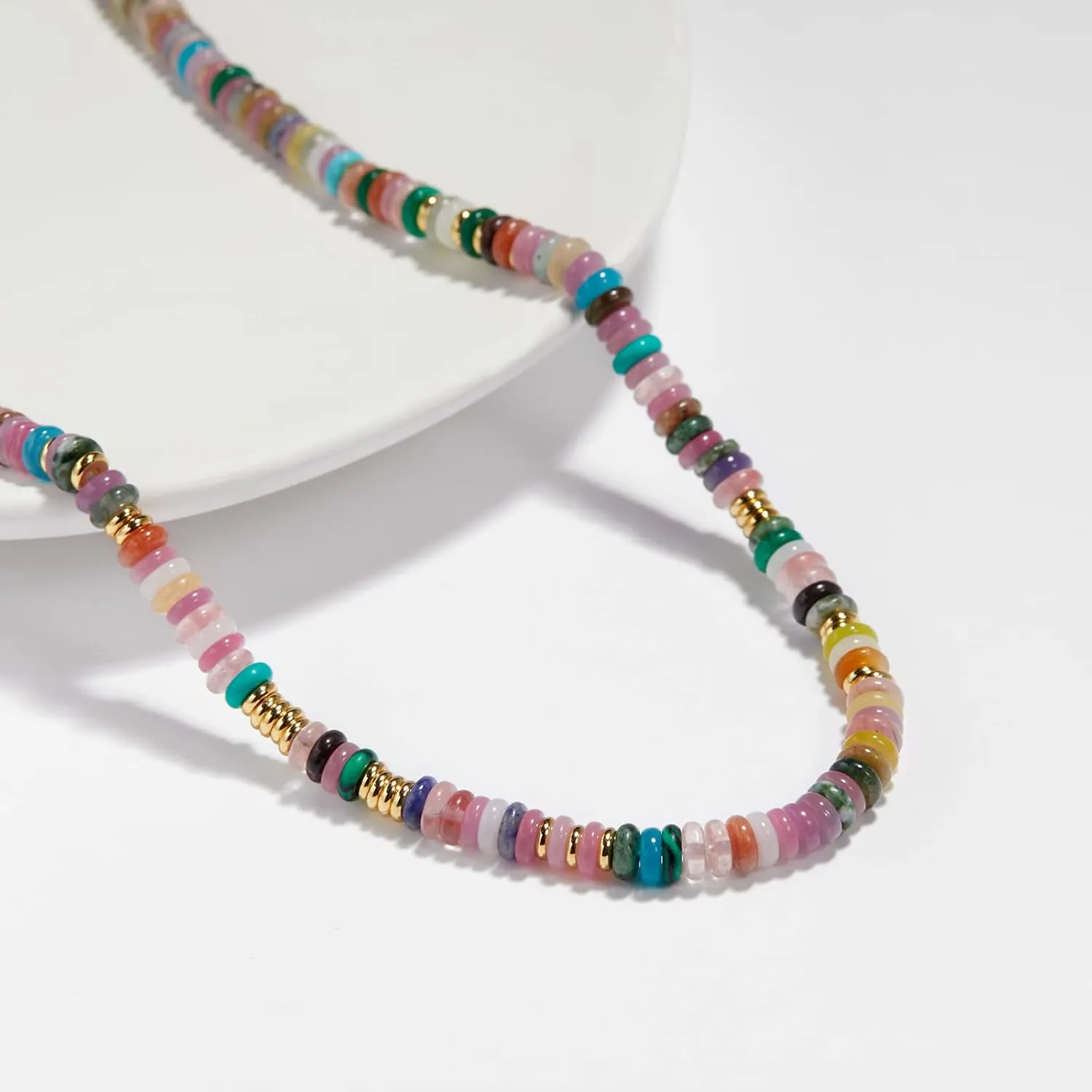 KissYan Boho Beaded Choker Necklace for Women, Gemstone Choker Natural Stone Freshwater Pearl Surfer Necklaces 14K Gold Plated Summer Beach Handmade Jewelry