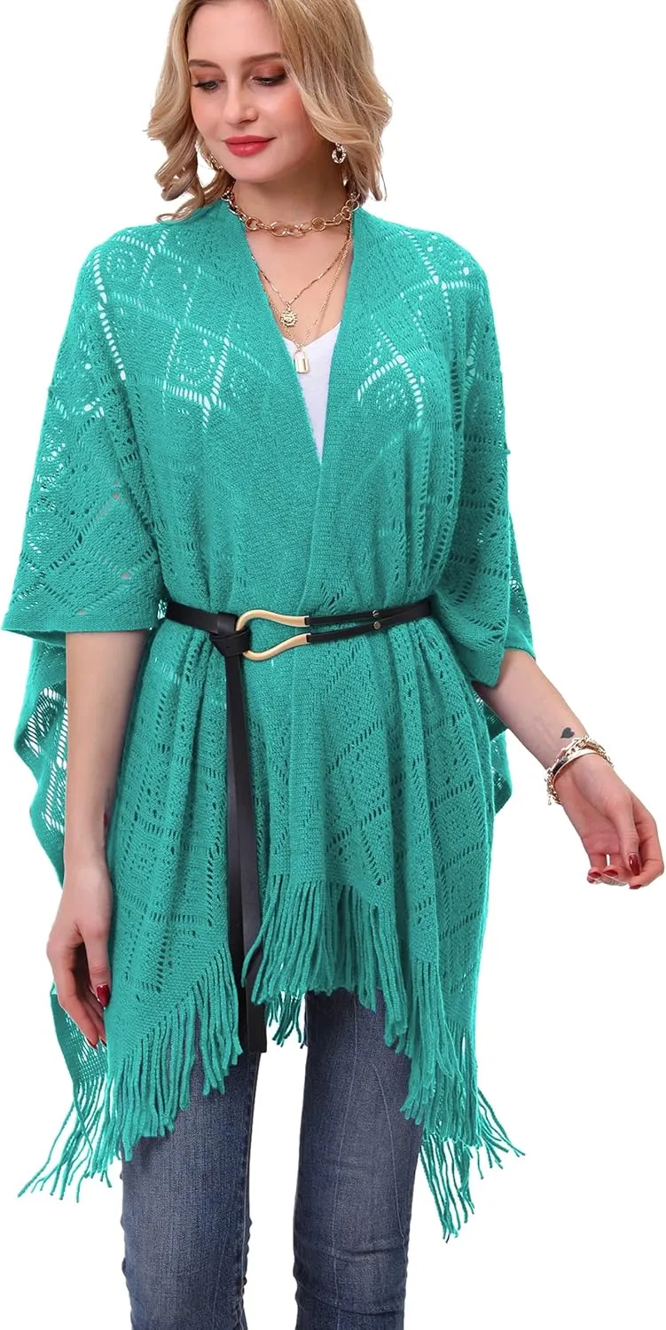 Knit Shawl Wrap for Women - Soul Young Ladies Fringe Knitted Poncho Cardigan Cape
