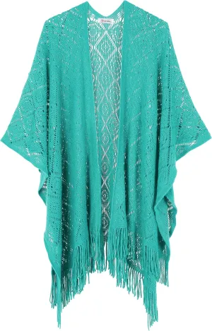 Knit Shawl Wrap for Women - Soul Young Ladies Fringe Knitted Poncho Cardigan Cape