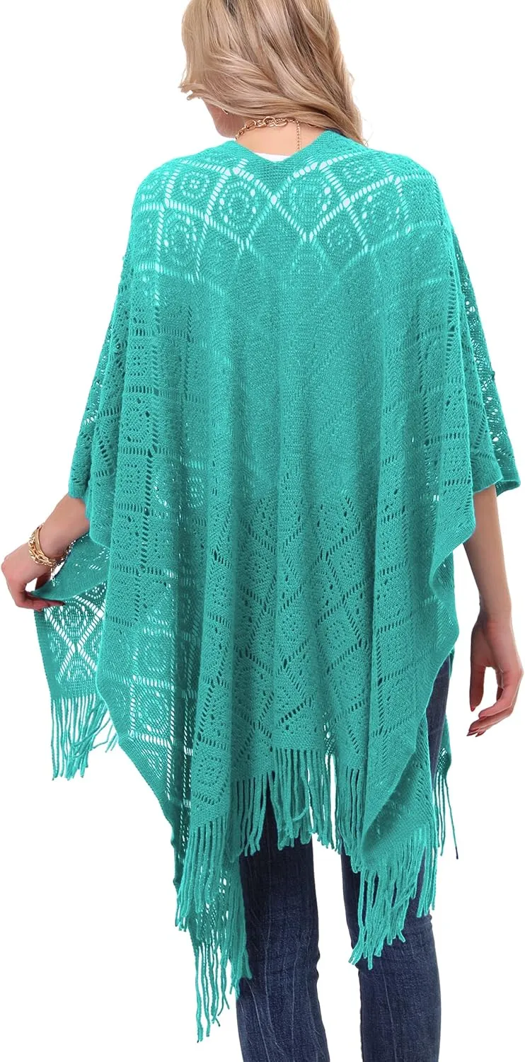 Knit Shawl Wrap for Women - Soul Young Ladies Fringe Knitted Poncho Cardigan Cape