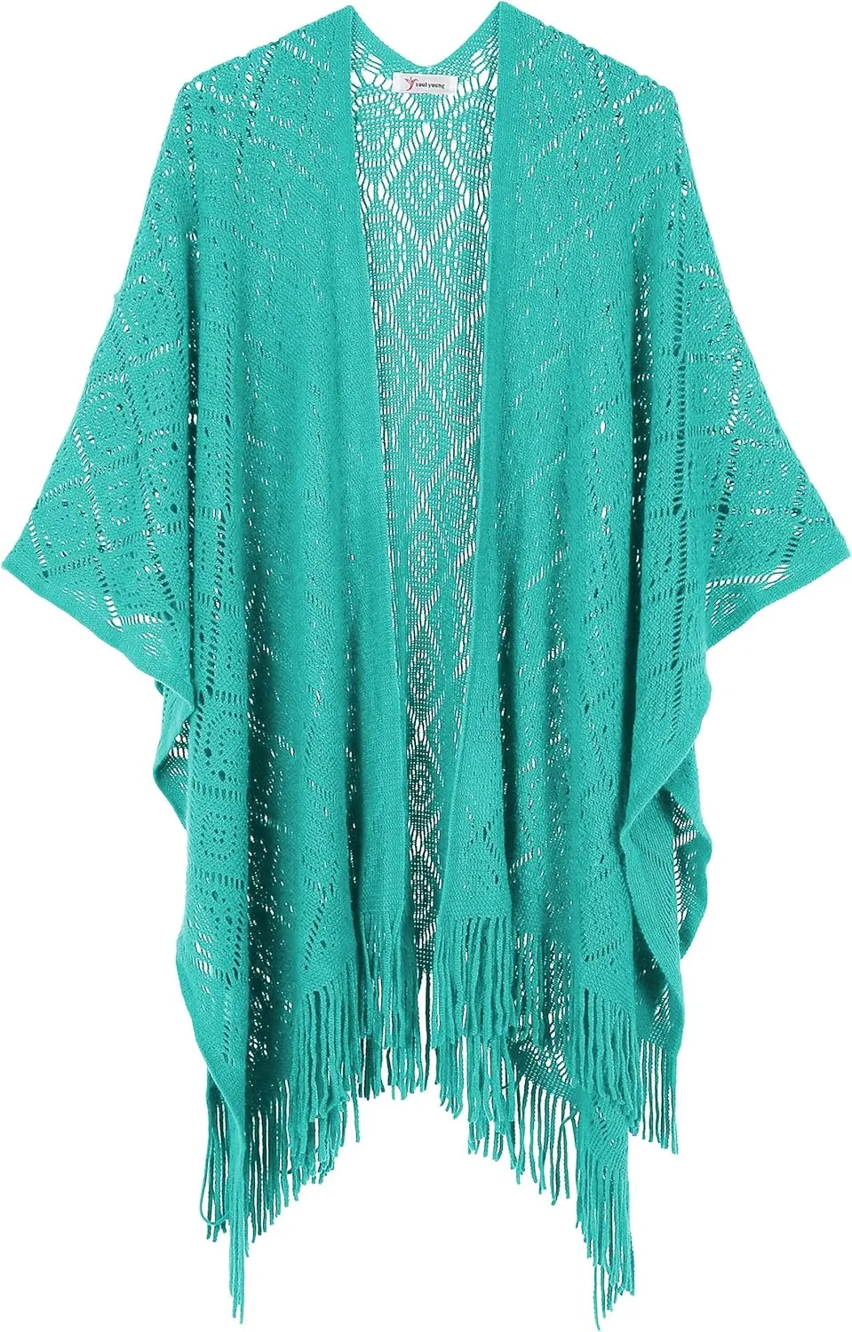 Knit Shawl Wrap for Women - Soul Young Ladies Fringe Knitted Poncho Cardigan Cape