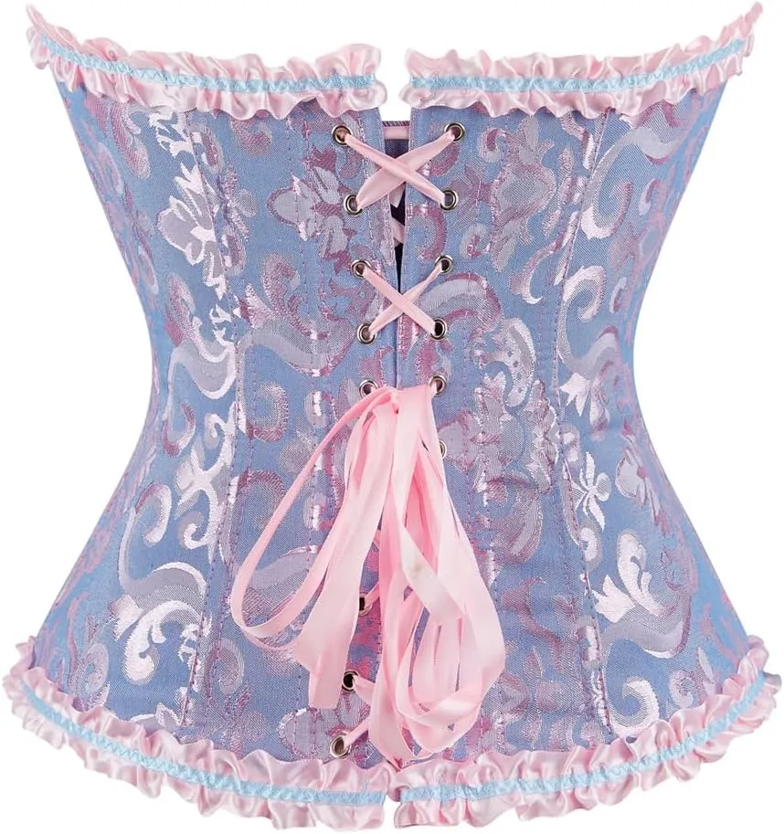 Kranchungel Plus Size Corset Women's Floral Pleated Trim Overbust Waist Cincher Bustier Top