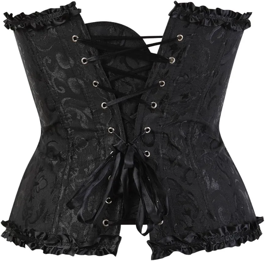 Kranchungel Plus Size Corset Women's Floral Pleated Trim Overbust Waist Cincher Bustier Top