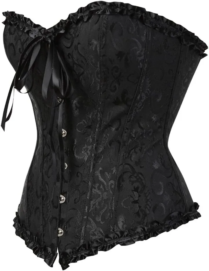 Kranchungel Plus Size Corset Women's Floral Pleated Trim Overbust Waist Cincher Bustier Top