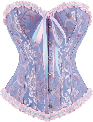 Kranchungel Plus Size Corset Women's Floral Pleated Trim Overbust Waist Cincher Bustier Top