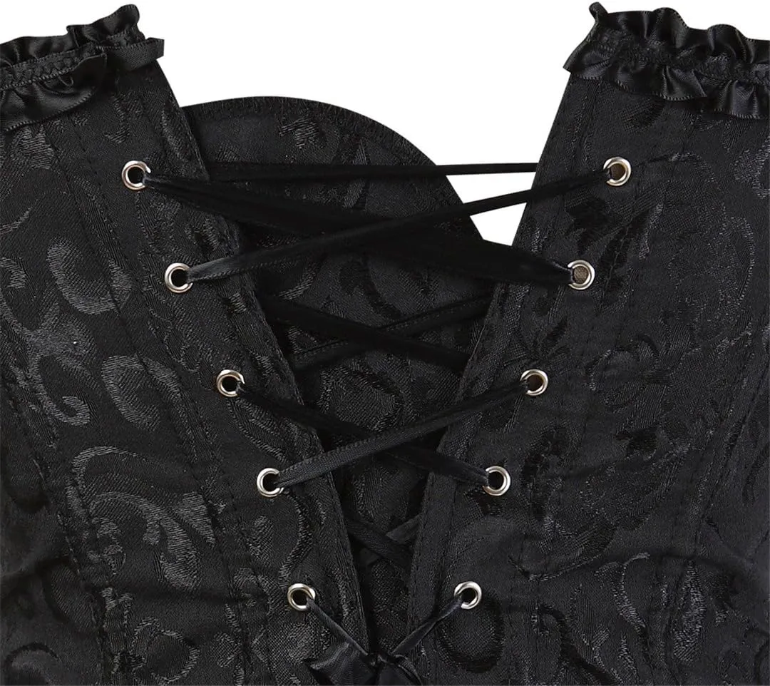 Kranchungel Plus Size Corset Women's Floral Pleated Trim Overbust Waist Cincher Bustier Top
