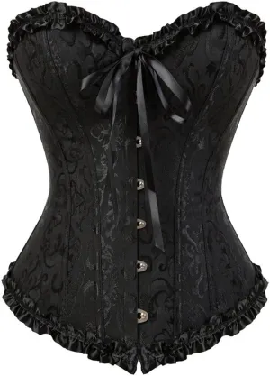 Kranchungel Plus Size Corset Women's Floral Pleated Trim Overbust Waist Cincher Bustier Top