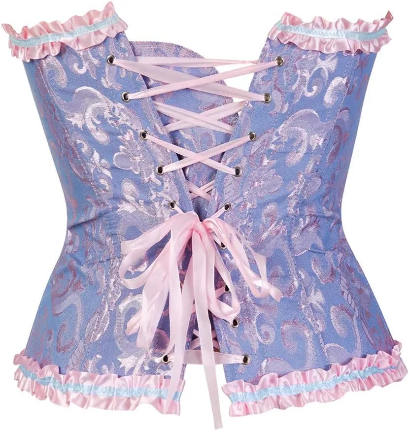 Kranchungel Plus Size Corset Women's Floral Pleated Trim Overbust Waist Cincher Bustier Top