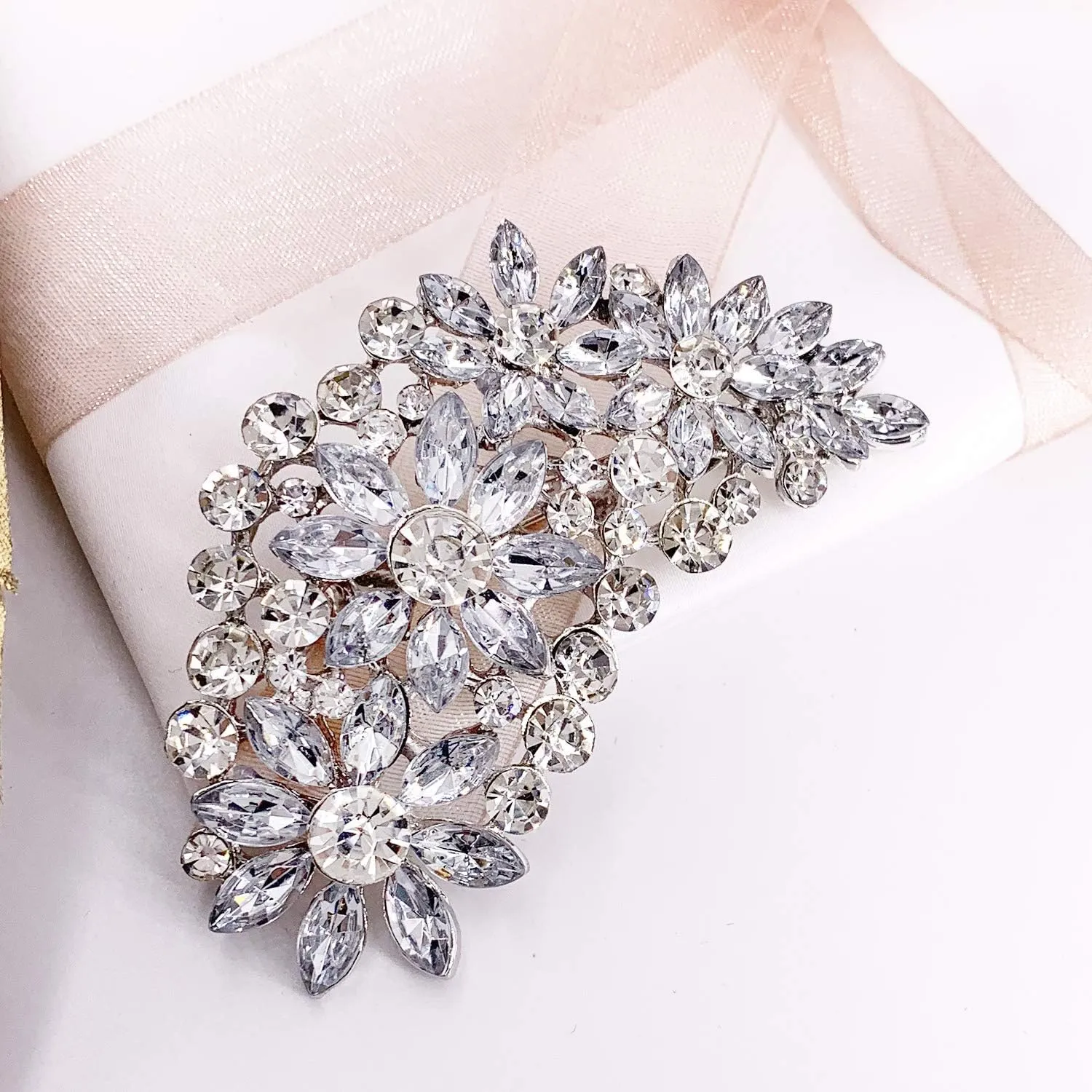 LAXPICOL Vintage Austrian Crystal Flower Leaf Bouquet Clusters Large Big Brooch Pin for Women Gold Tone