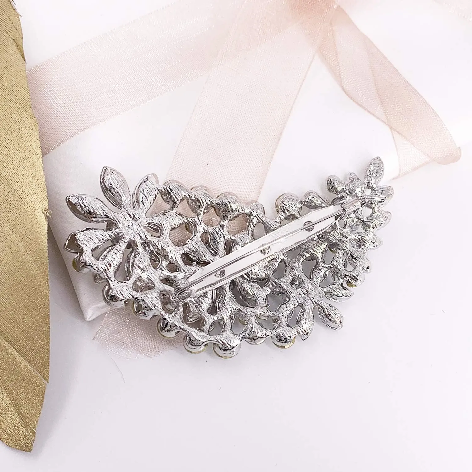 LAXPICOL Vintage Austrian Crystal Flower Leaf Bouquet Clusters Large Big Brooch Pin for Women Gold Tone