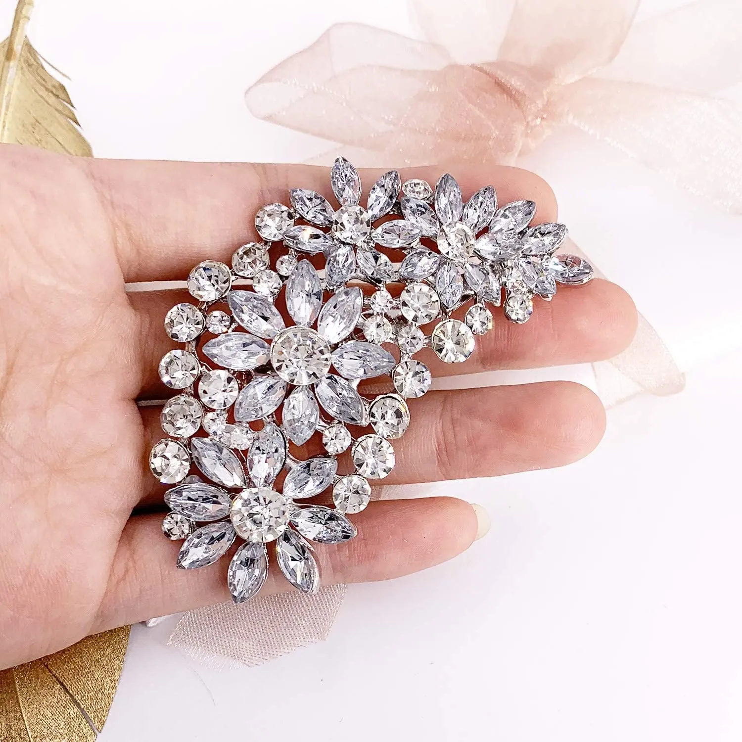 LAXPICOL Vintage Austrian Crystal Flower Leaf Bouquet Clusters Large Big Brooch Pin for Women Gold Tone