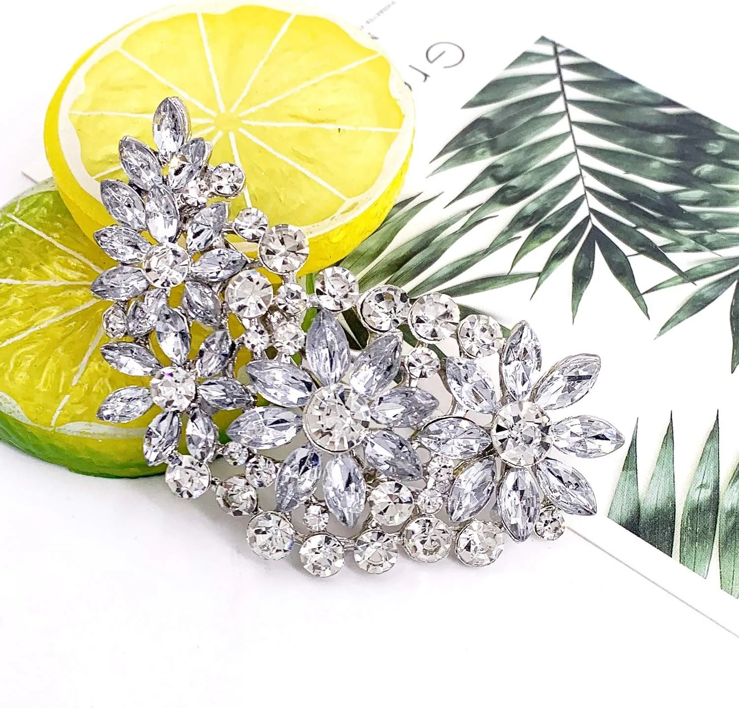 LAXPICOL Vintage Austrian Crystal Flower Leaf Bouquet Clusters Large Big Brooch Pin for Women Gold Tone