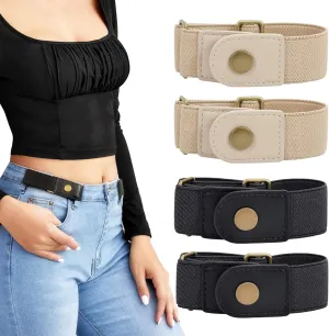 LEACOOLKEY No Buckle Stretch Belt for Women/Men2 Pack Elastic Invisible Belt for Jeans