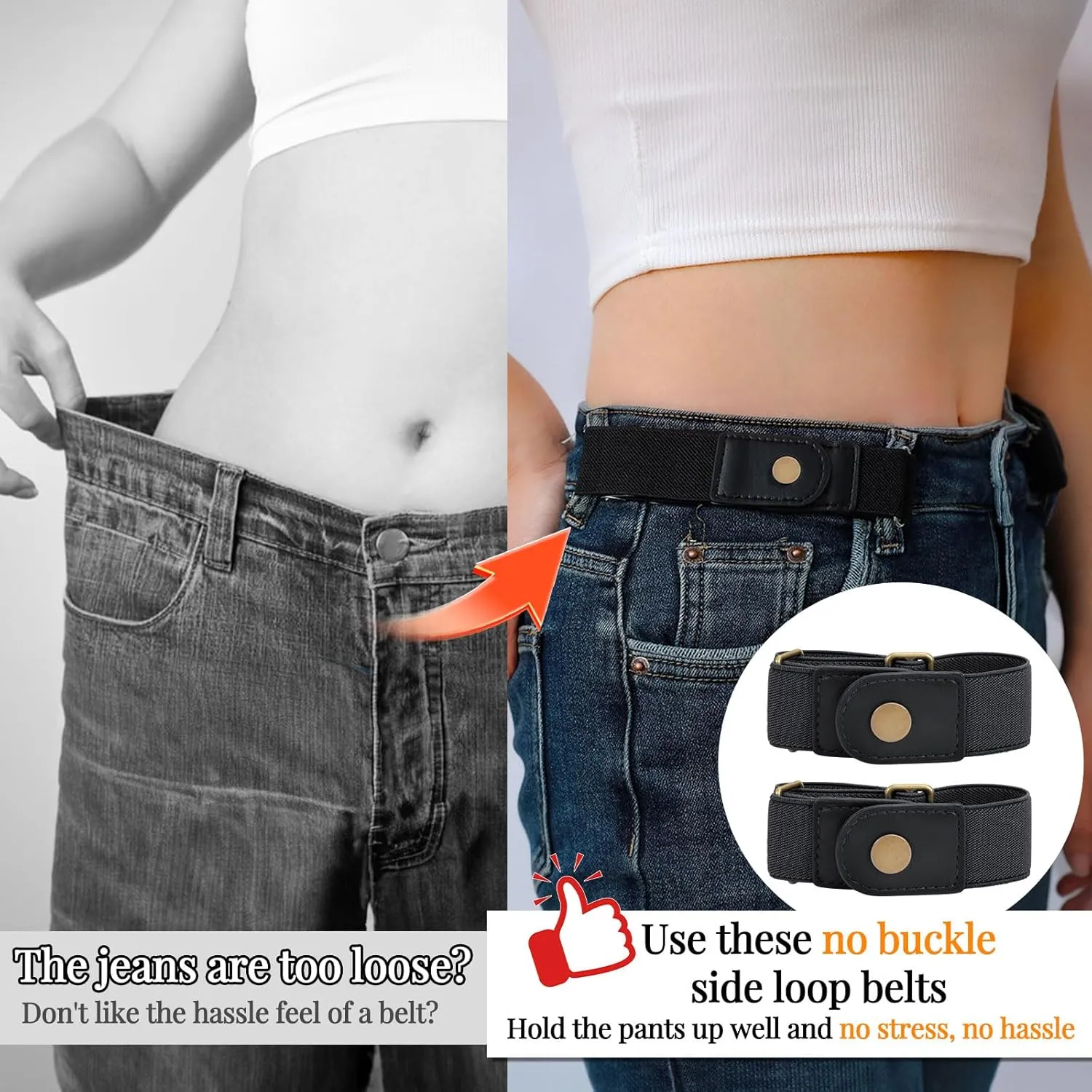 LEACOOLKEY No Buckle Stretch Belt for Women/Men2 Pack Elastic Invisible Belt for Jeans