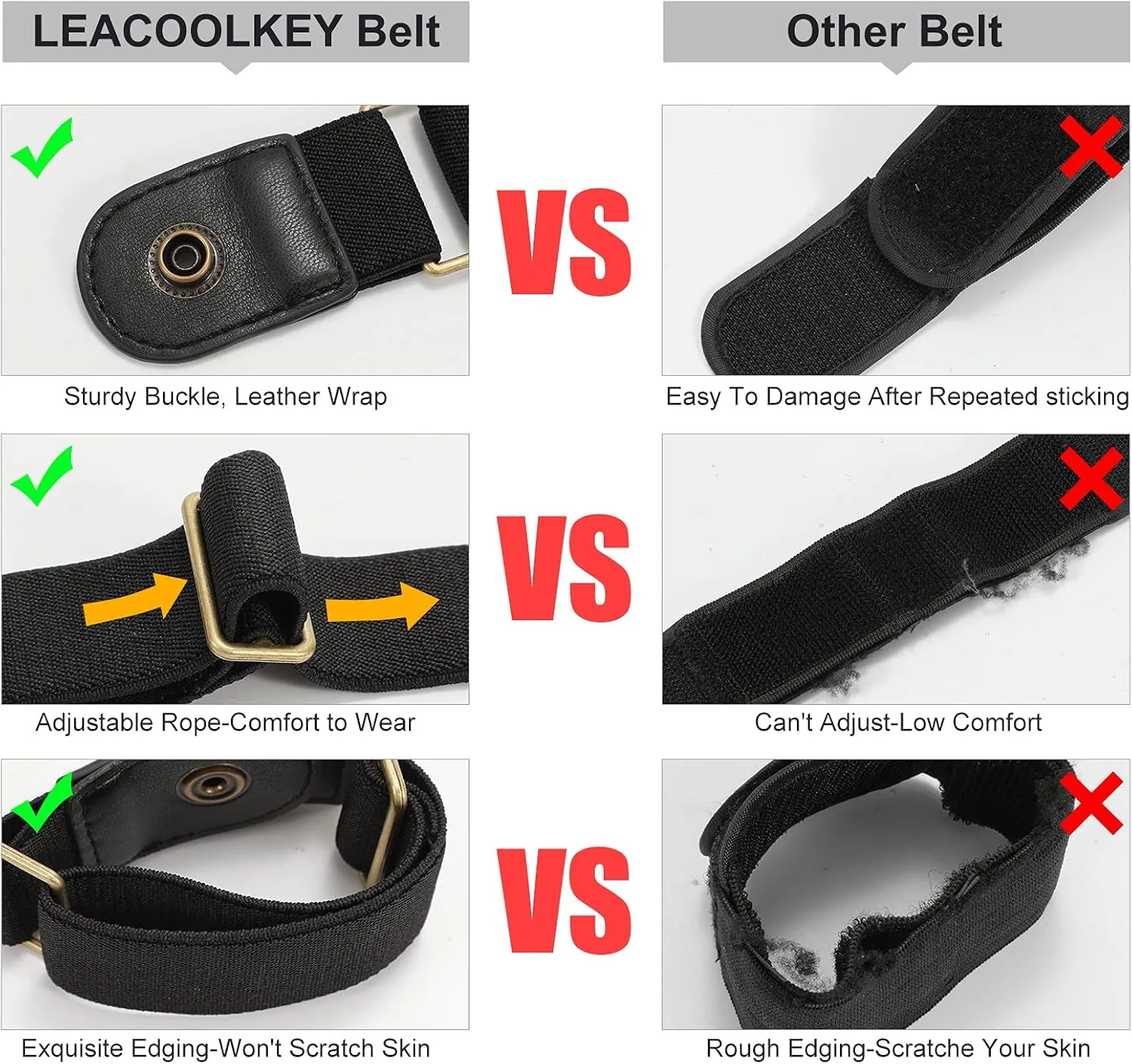 LEACOOLKEY No Buckle Stretch Belt for Women/Men2 Pack Elastic Invisible Belt for Jeans