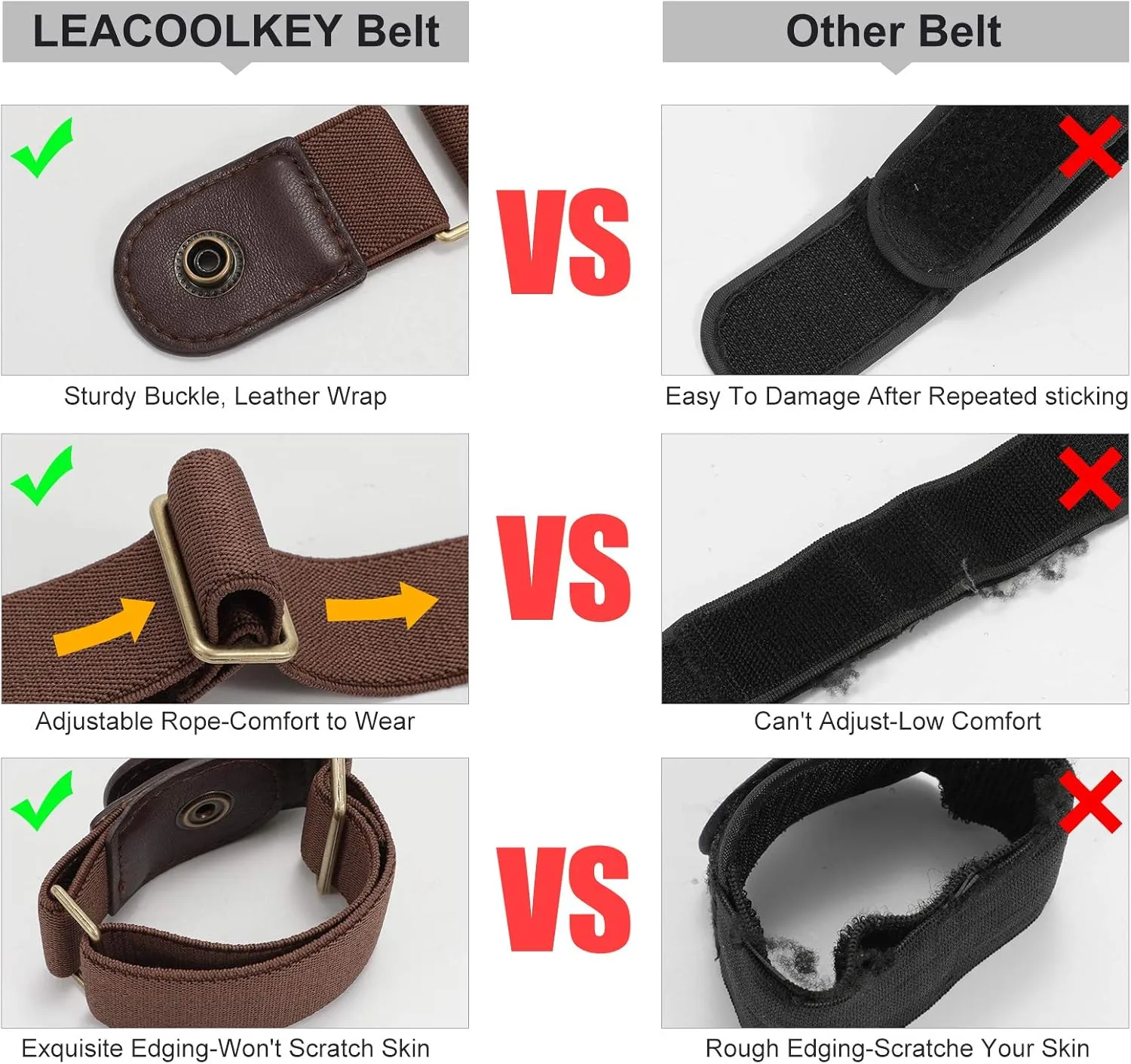 LEACOOLKEY No Buckle Stretch Belt for Women/Men2 Pack Elastic Invisible Belt for Jeans