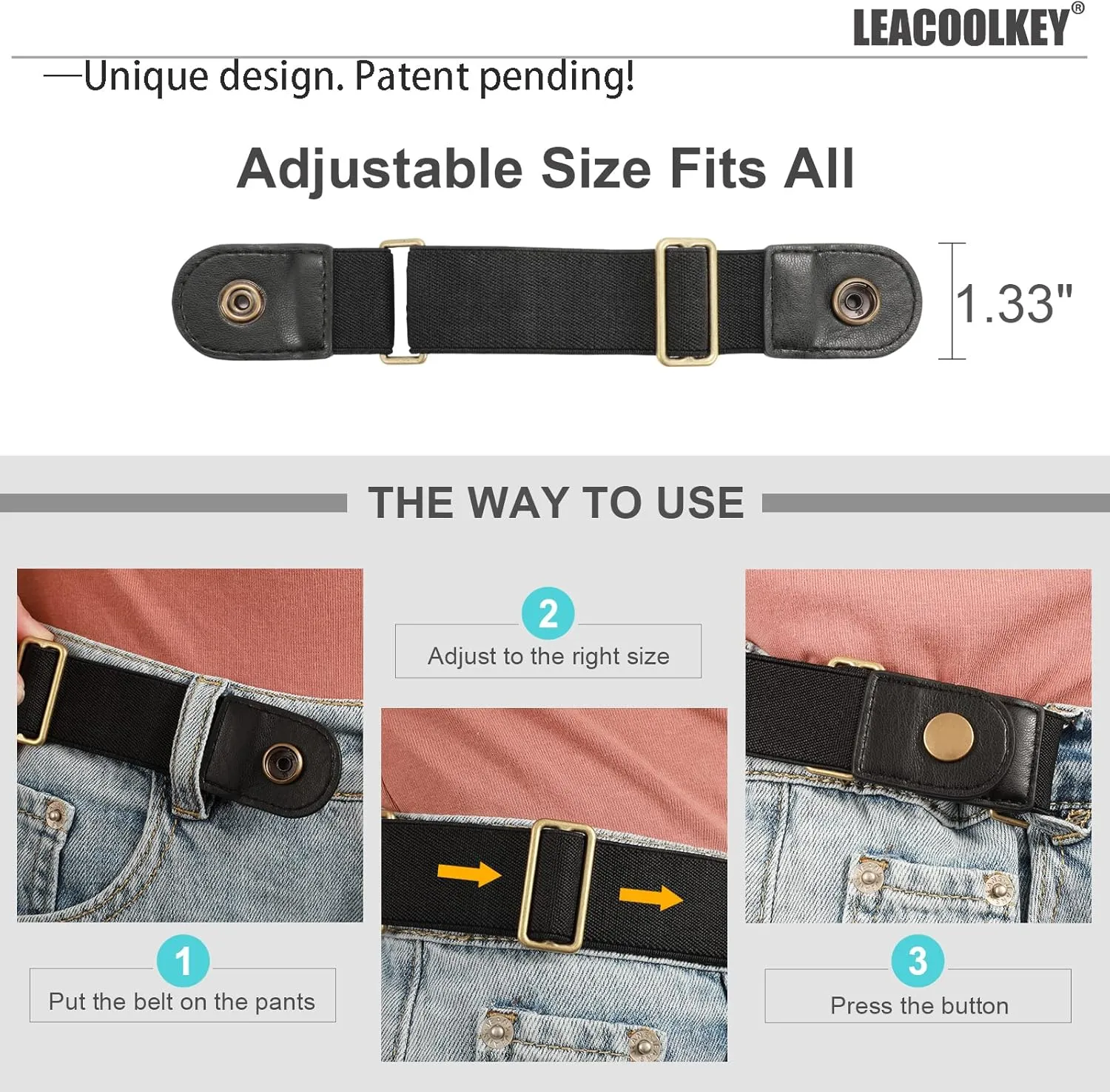 LEACOOLKEY No Buckle Stretch Belt for Women/Men2 Pack Elastic Invisible Belt for Jeans