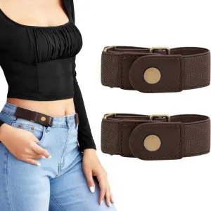 LEACOOLKEY No Buckle Stretch Belt for Women/Men2 Pack Elastic Invisible Belt for Jeans