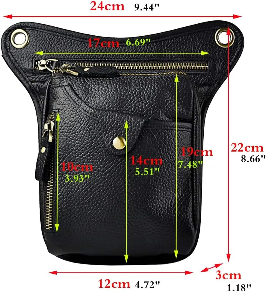 Leather Waist Pack Drop Leg Bag for Men Women Belt Bumbag Multi-Purpose Motorcycle Bike Outdoor Sports Tactical Cycling Riding Hiking Camping Pouch