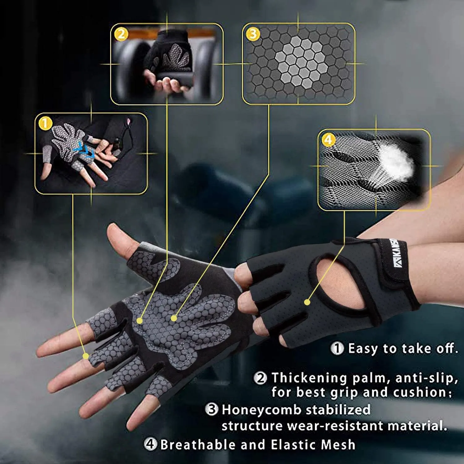 LIFECT Essential Breathable Workout Gloves, Weight Lifting Fingerless Gym Exercise Gloves with Curved Open Back, for Powerlifting, Women and Men