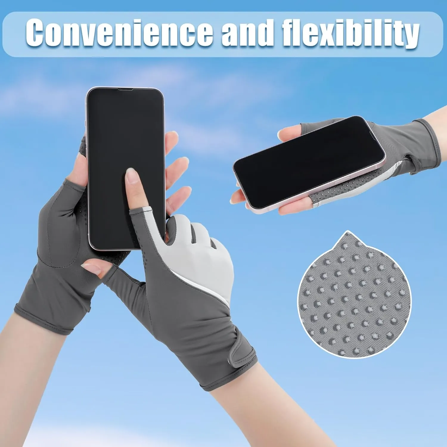 Loopeer 2 Pair Women UV Sun Protection Fingerless Gloves Touchscreen Non Slip Sunblock Gloves for Summer Driving Cycling