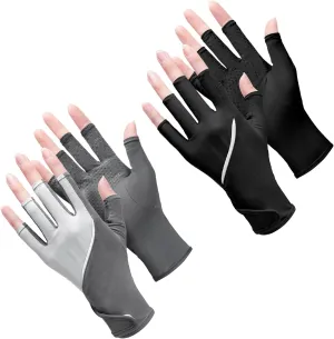 Loopeer 2 Pair Women UV Sun Protection Fingerless Gloves Touchscreen Non Slip Sunblock Gloves for Summer Driving Cycling