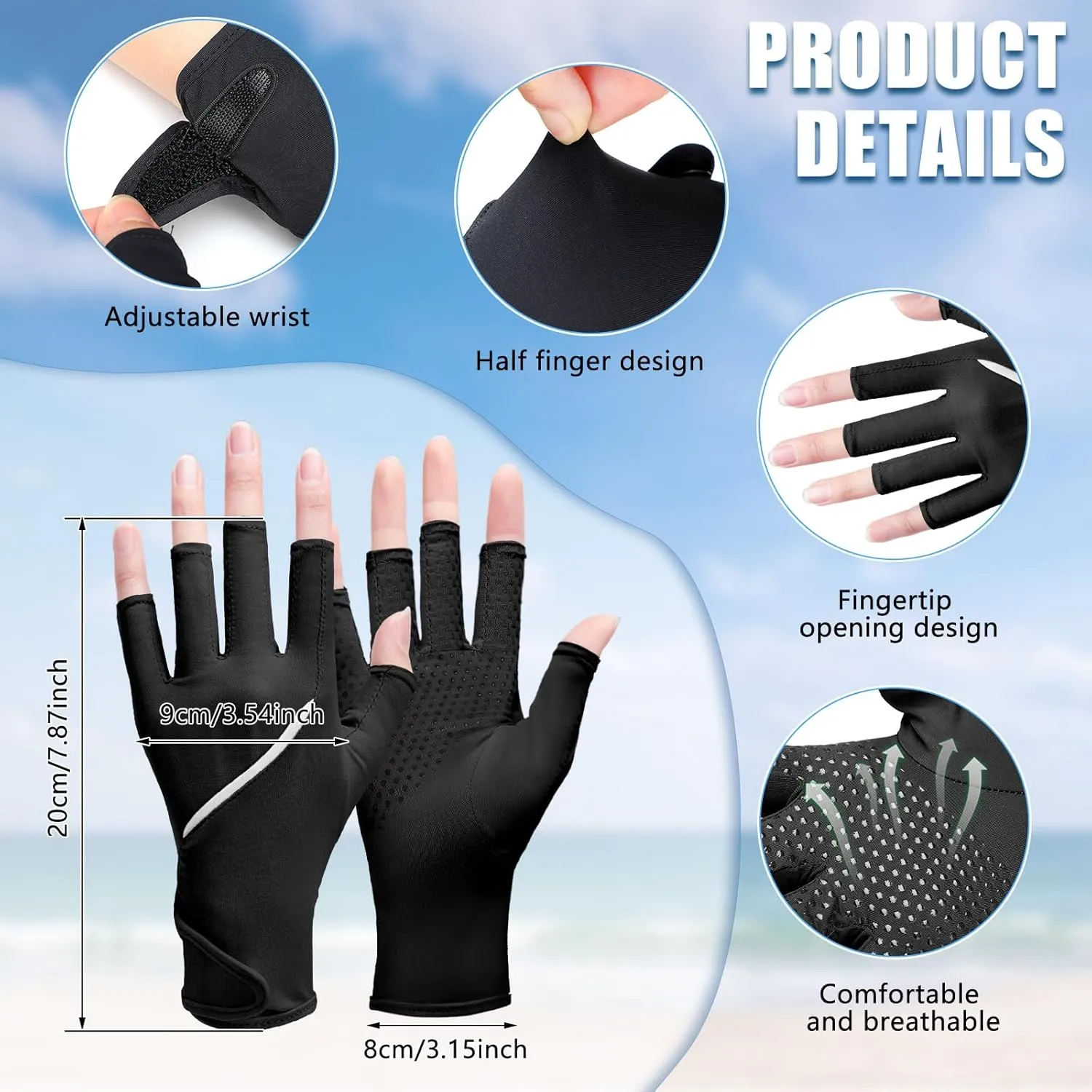 Loopeer 2 Pair Women UV Sun Protection Fingerless Gloves Touchscreen Non Slip Sunblock Gloves for Summer Driving Cycling