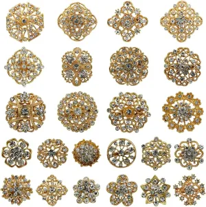 Lucky Monet Assorted Rhinestone Crystal Brooches Set Alloy Vintage Butterfly Gold Silver Brooch Pins for Wedding Bouquet Party Gift Craft DIY Lot 12pcs/24Pcs/6Pcs/9Pcs/4Pcs