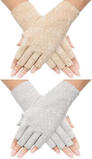 Maxdot Women Sunblock Fingerless Gloves UV Protection Driving Gloves Summer Mitten Non Slip for Outdoor Cycling Manicures