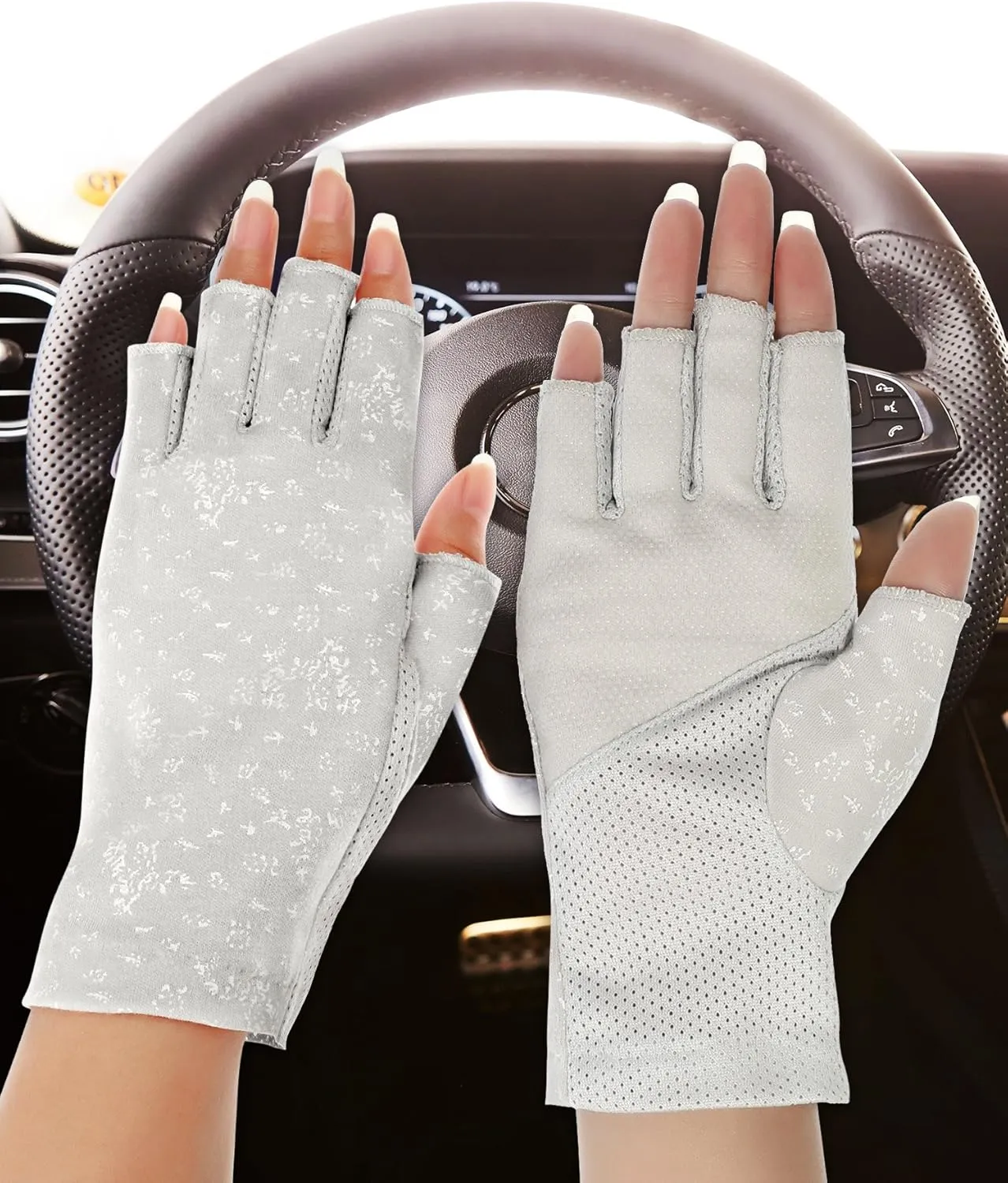 Maxdot Women Sunblock Fingerless Gloves UV Protection Driving Gloves Summer Mitten Non Slip for Outdoor Cycling Manicures