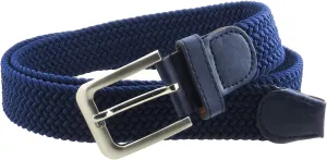 Mens Braided Elastic Stretch Belt Leather Tipped End and Silver Metal Buckle