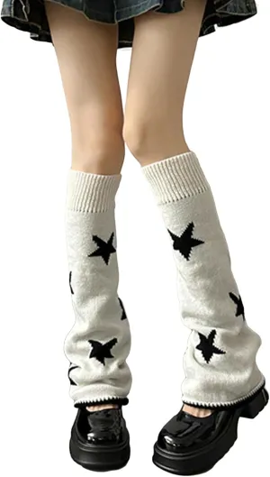Milumia Women's Y2k Star Print Leg Warmers 80s Knitted Long Socks