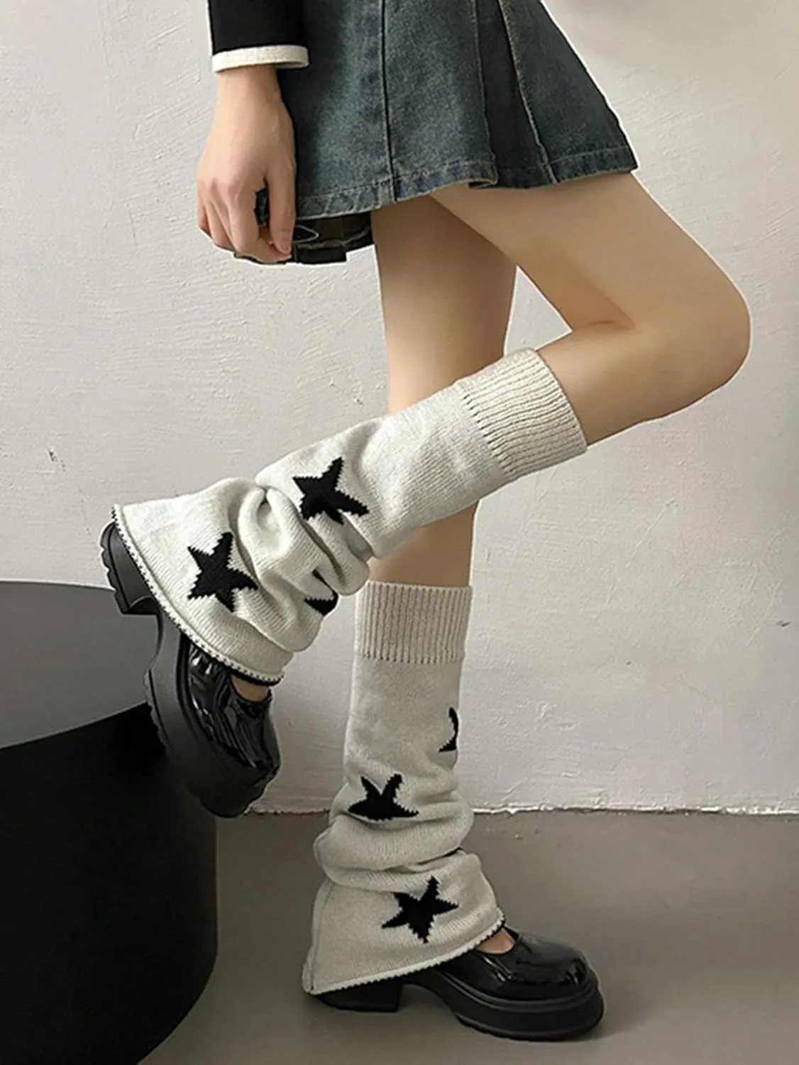 Milumia Women's Y2k Star Print Leg Warmers 80s Knitted Long Socks