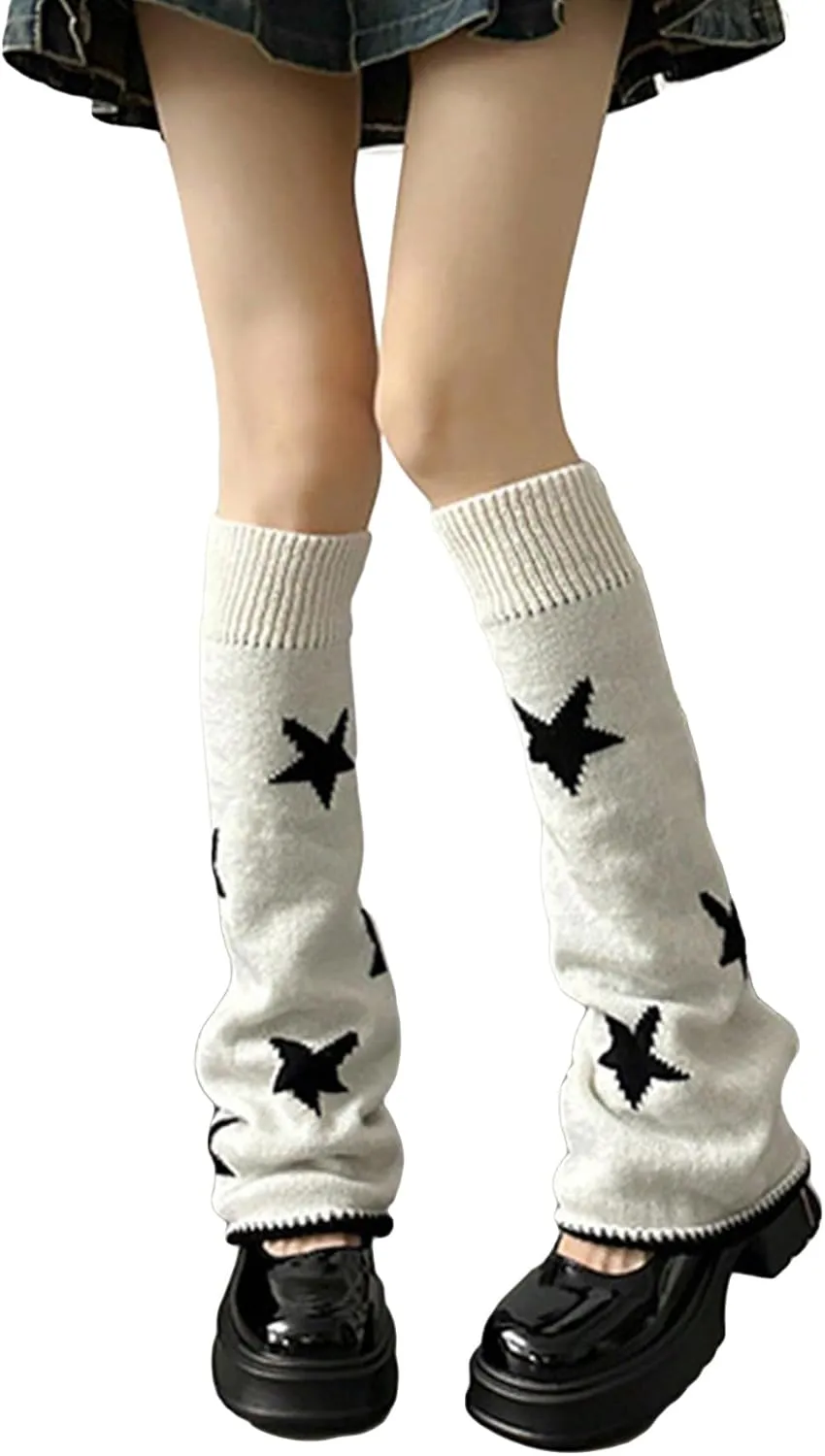 Milumia Women's Y2k Star Print Leg Warmers 80s Knitted Long Socks