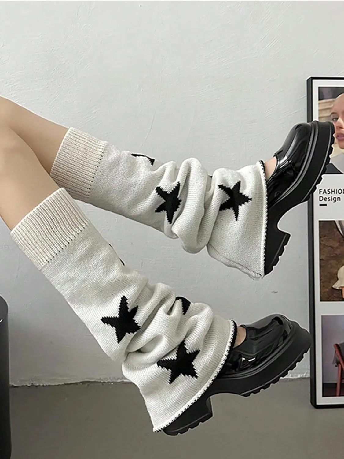 Milumia Women's Y2k Star Print Leg Warmers 80s Knitted Long Socks