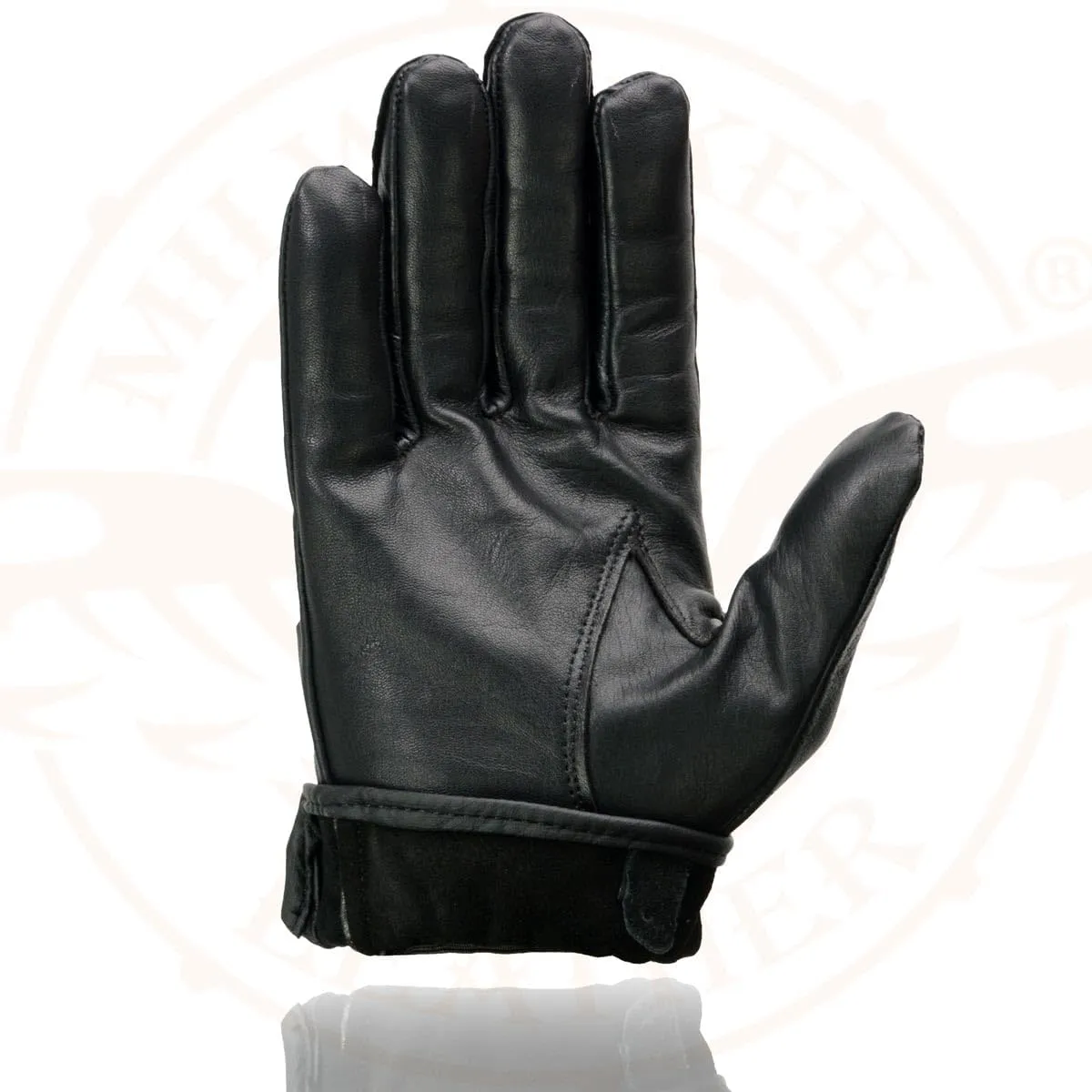 Milwaukee Leather SH247 Men's Black Perforated Leather Full Finger Motorcycle Hand Gloves W/Breathable Open Knuckle